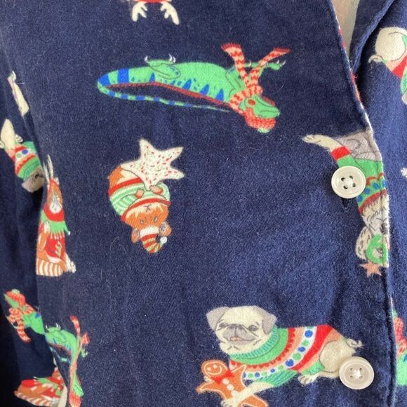 NWOT flannel 2 pc. pj set Xmas animals in hats: dogs, cats, iguanas runs big - Picture 6 of 13